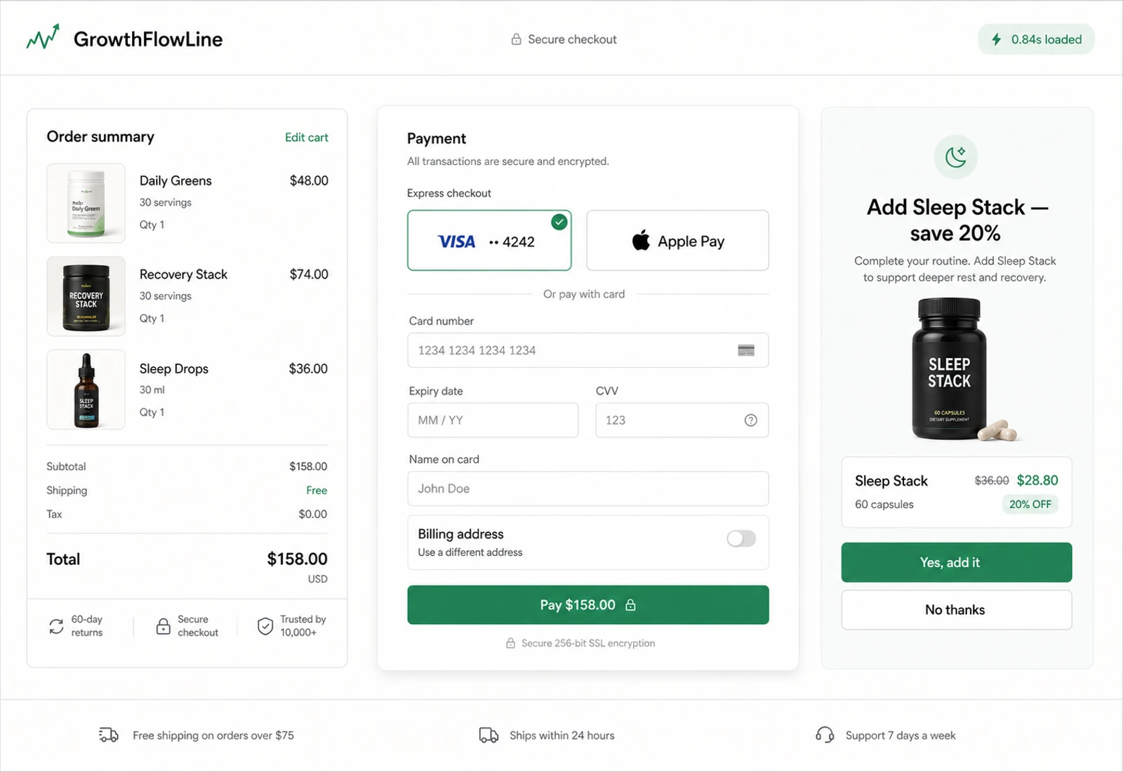 GrowthFlowLine checkout interface